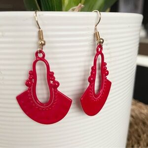 3/$30 Red Stamped Metal Hook Drop Earrings